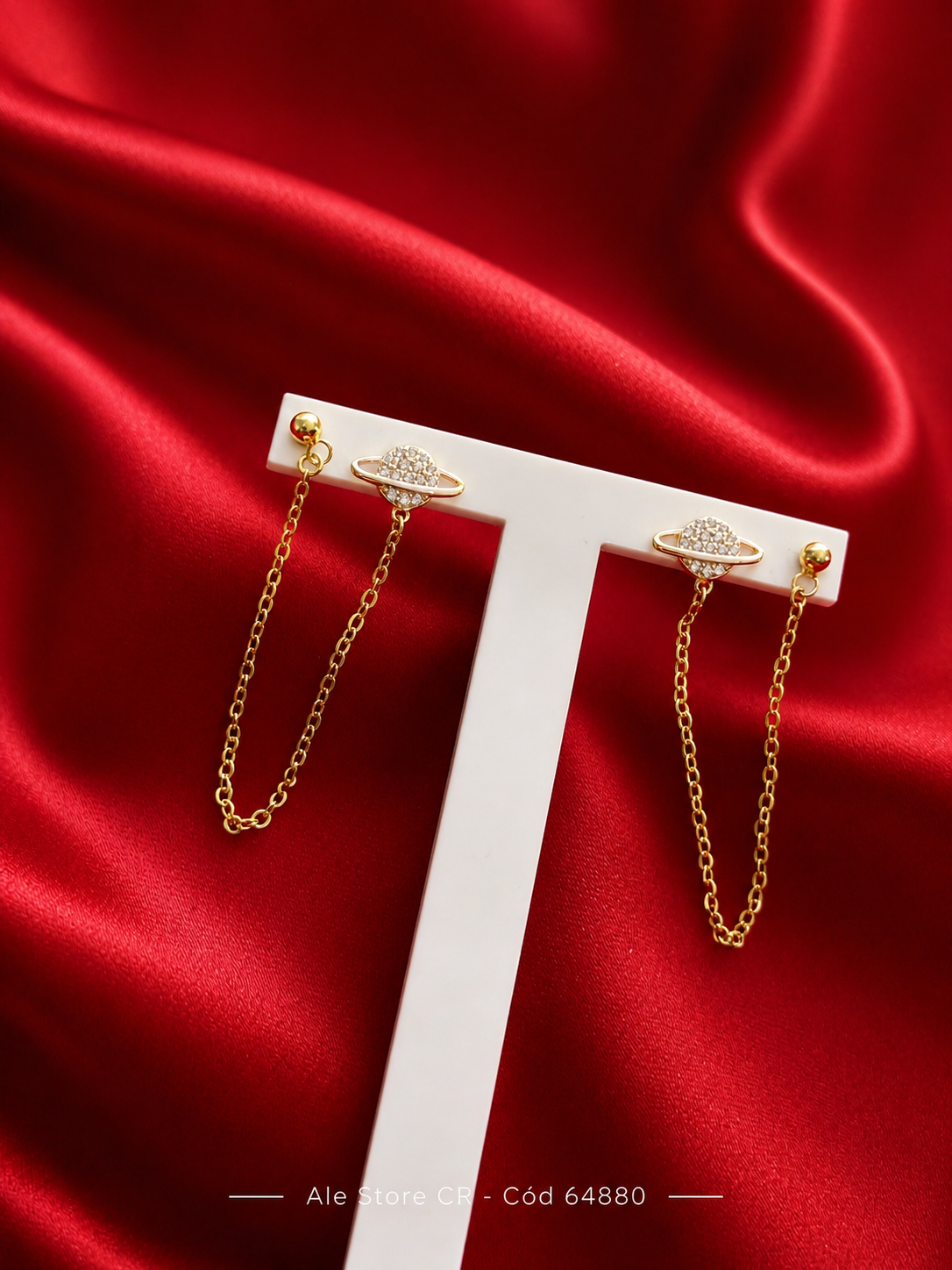 Aretes Cadena Planeta Elegantes - Baño Oro 14K