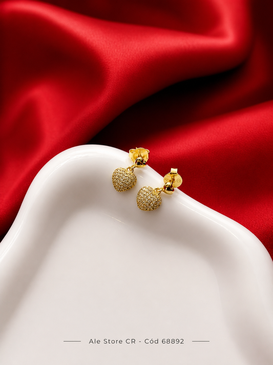 Aretes Corazón Brillante Dorado