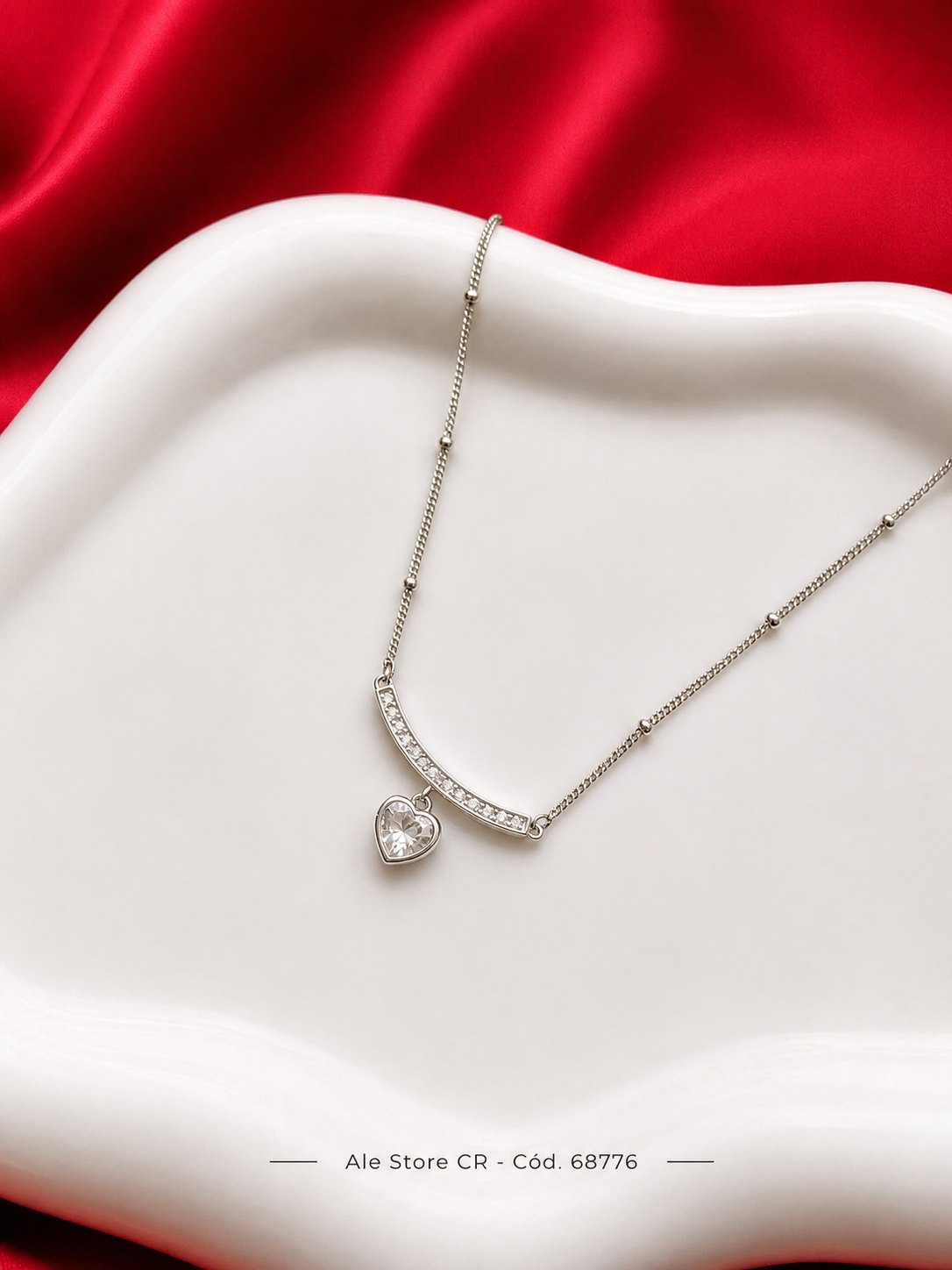 Collar Corazón Colgante con Barra de Zirconias